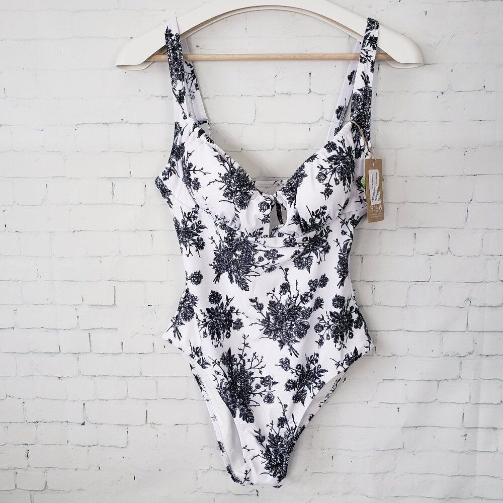 Berlook Floral Black and White Women Swim One Piece